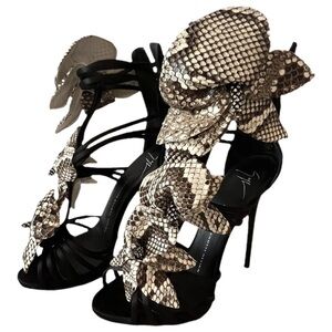 Giuseppe Zanotti Black and Silver Floral Heels